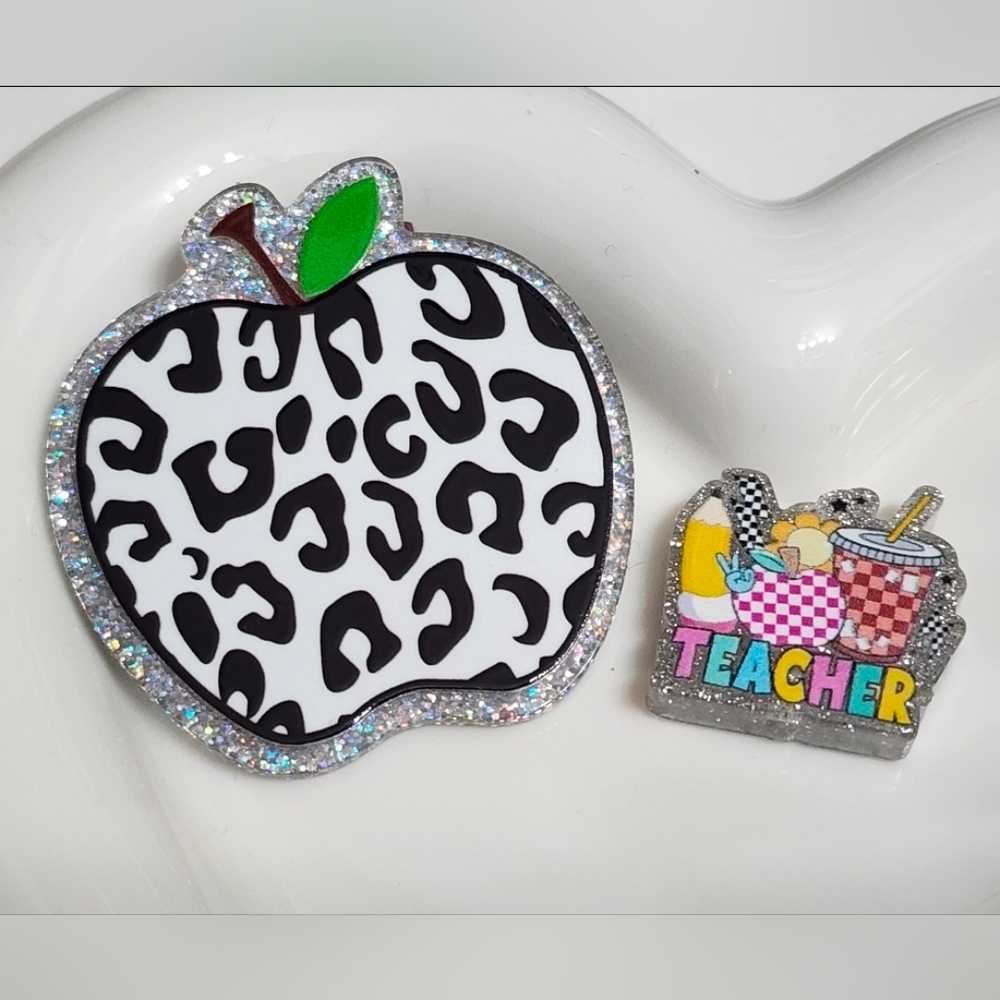 Teacher Acrylic Flatback Focal Beads Apple‎ Badge Keychain Bag Clip Beaded Pen
